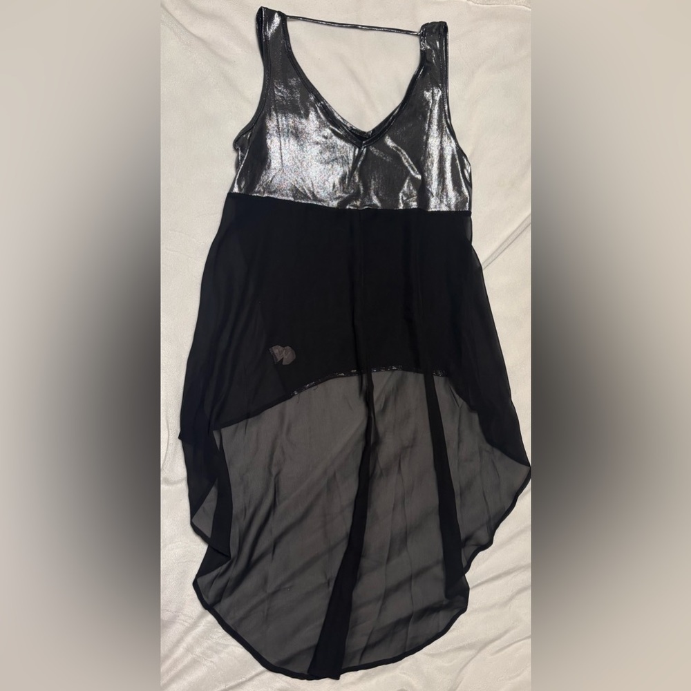 Black Sheer and Silver Hi-Low Tank Top